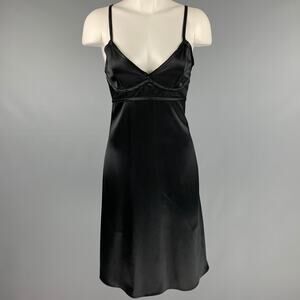 AREA Size 4 Black Satin Spaghetti Straps Slip Dress